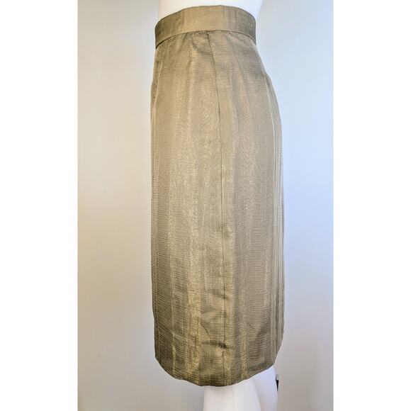 NEW Eavis & Brown Silk Sheen Taupe Pencil Skirt Large Haute Couture Quiet Luxury - Picture 5 of 11